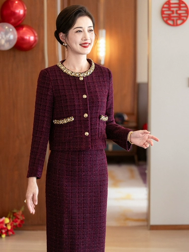 Юбка, комплект, демисезонное элегантное платье для матери, в стиле Шанель, легкий роскошный стиль, изысканный стиль