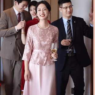 旗袍妈妈装 中式 结婚礼服假两件套裙子 2025新款 10月份喜婆婆婚宴装