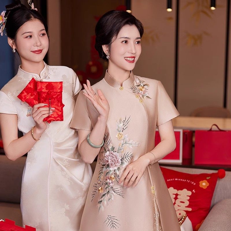 喜妈妈礼服高贵年轻遮肚子连衣裙