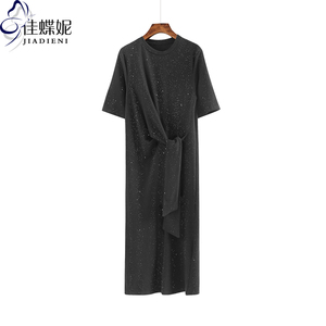 夏季纯白圆领亮片星空韩版打底短袖宽松休闲体恤连衣裙女装T恤