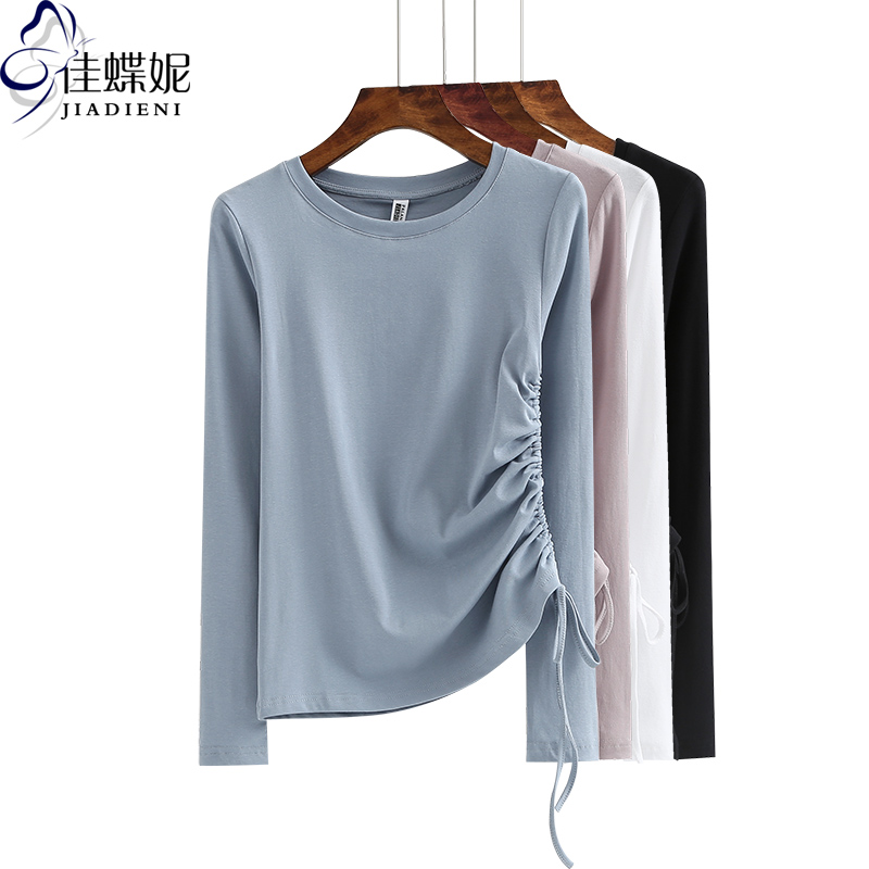 抽绳纯棉修身长袖打底上衣t恤