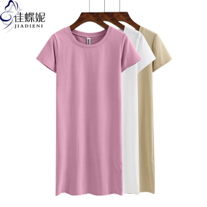 夏季新款圆领短袖连衣裙中长款纯棉百搭修身简约显瘦体恤女装T