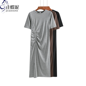 夏季新圆领修身加长款短袖纯白体恤连衣裙内搭打底女装T恤