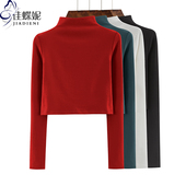 体恤上衣女打底衫 春秋新款 性感纯欲纯棉纯色长袖 短款 半高领修身