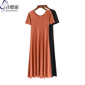 夏季韩版新款打底圆领修身显瘦纯棉短袖体恤连衣裙纯色女装T恤