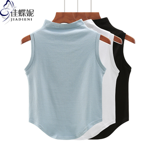 半高领修身 夏季 新款 韩版 背心上衣内搭女 纯棉纯色下摆圆弧纯欲短款