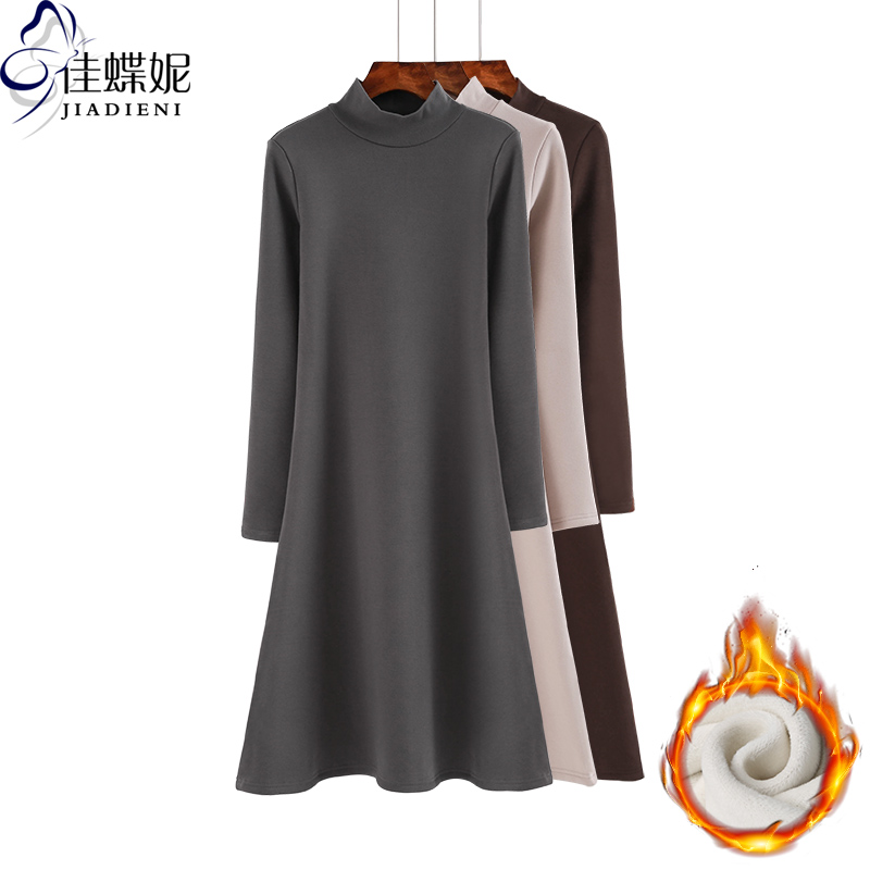 冬季新款修身风加绒加厚连衣裙