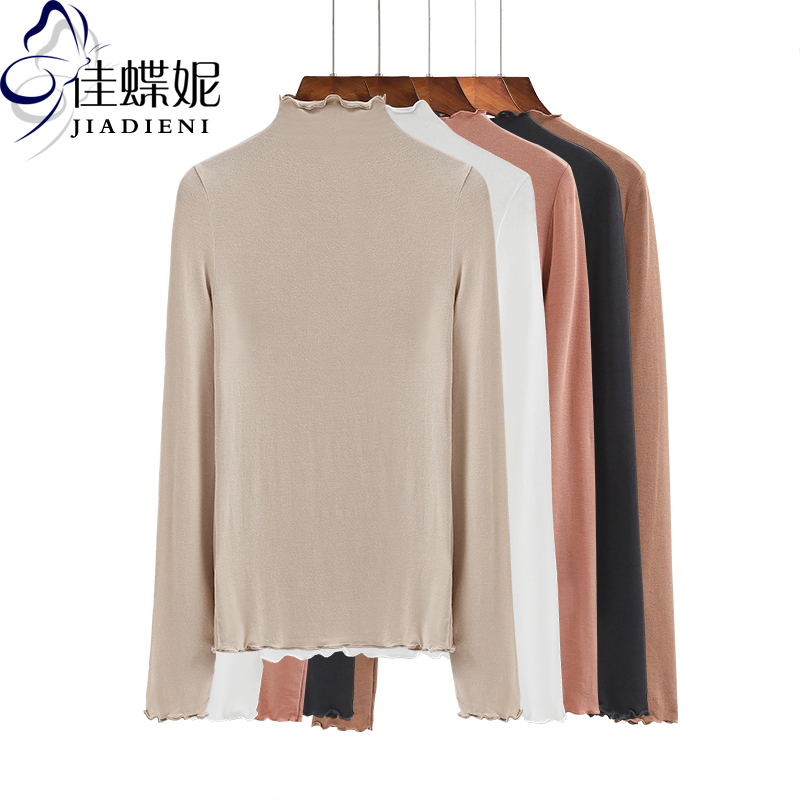 半高领简约长袖秋冬木耳边