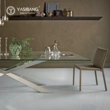 Итальянский минималистский стальный стеклянный обеденный стол прямоугольный современный минималистский домашнее питание.