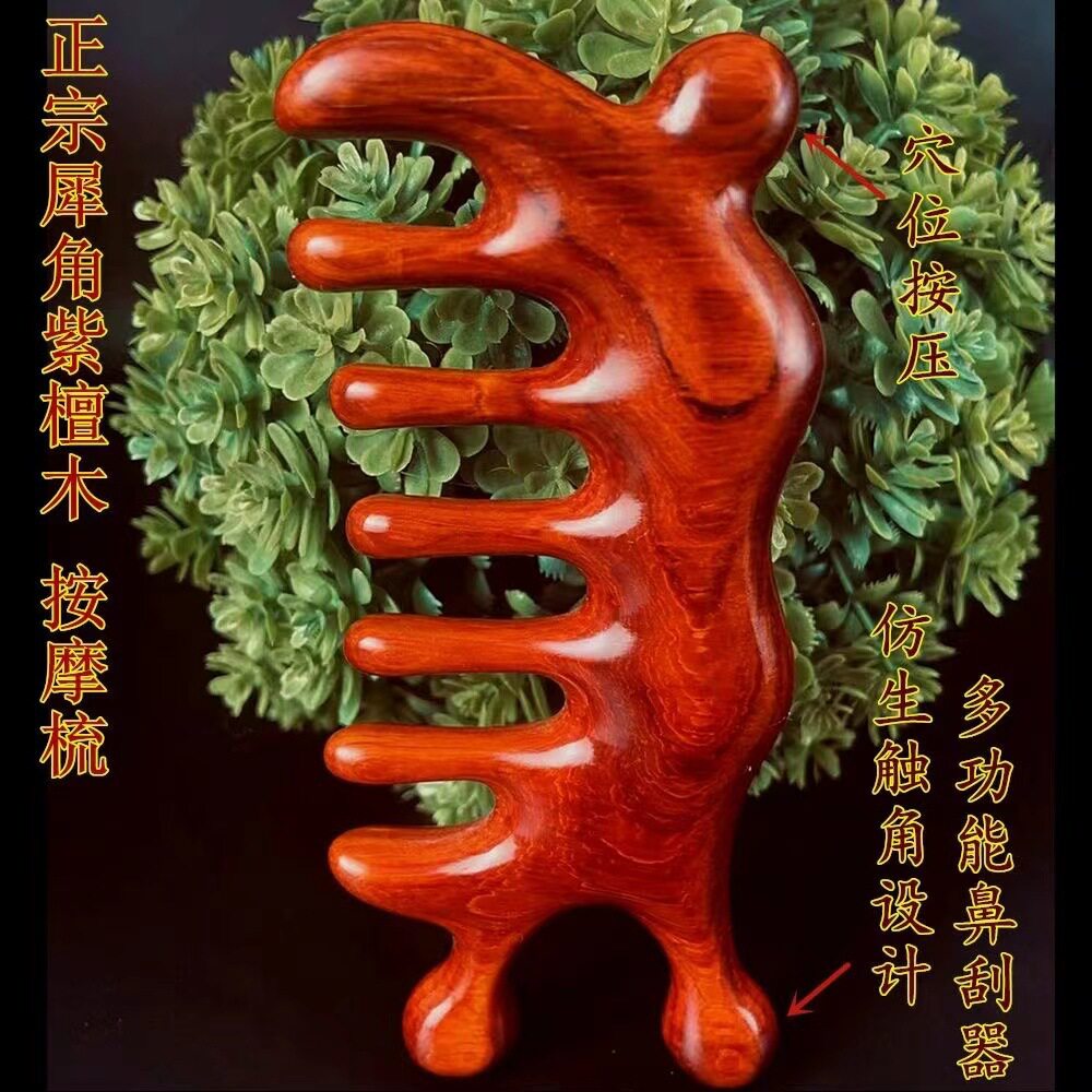 紫檀木吉祥三宝头部经络按摩梳蜗牛触角款眼部按摩梳鼻部按摩