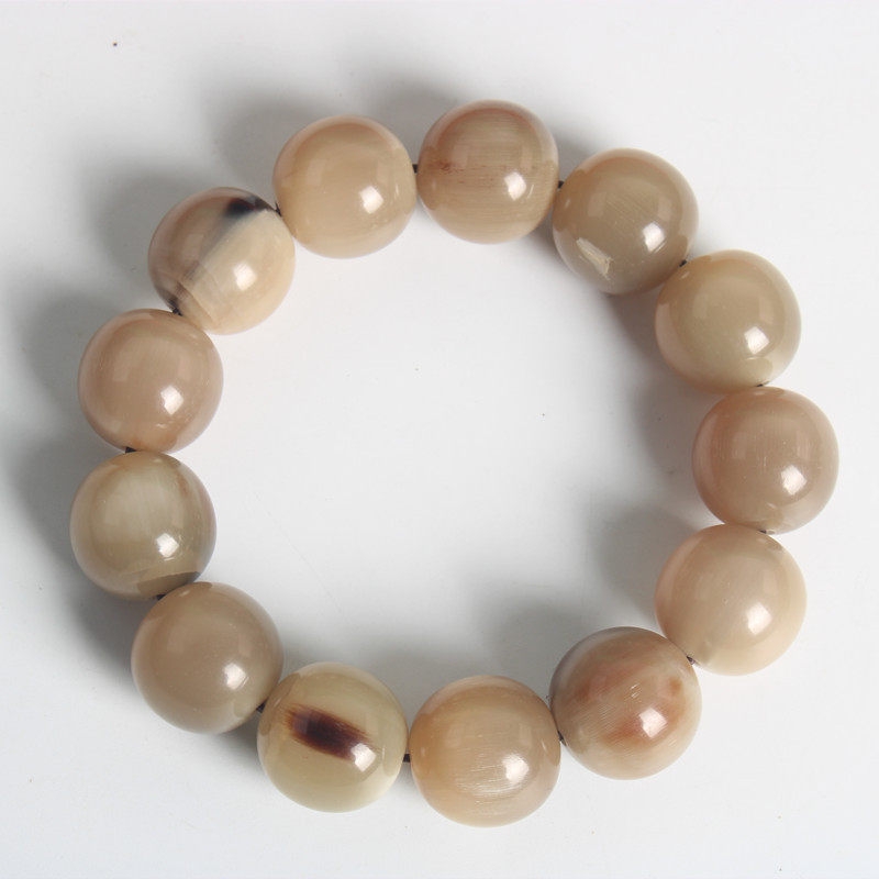 天然白牦牛角手串佛珠手链白牛角手串牛角纯色圆珠手串