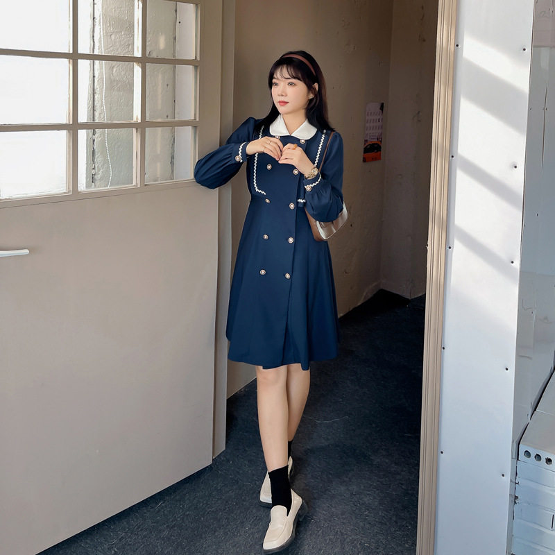 2021年秋季大码女装微胖女孩的衣服双排扣风衣样式气质淑女连衣裙