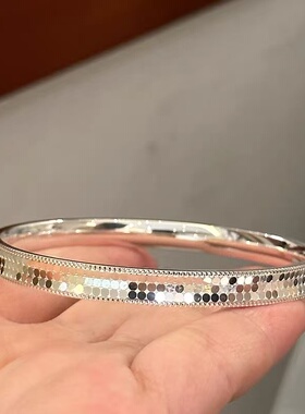 足银999龙鳞闪闪纯银手镯女实心闭口圆镯小众设计时尚送女友礼物