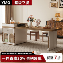 中古风岛台餐桌一体可伸缩家用胡桃色岛台餐厅岩板中岛台法式岛台