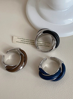 ins潮流皮革麻花金属戒指女欧美夸张个性时尚潮流百搭指环戒子