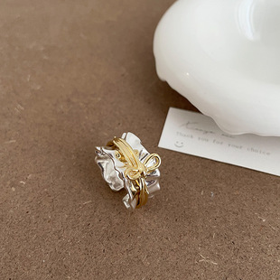 金银撞色蝴蝶结金属开口戒指女小众高级感个性夸张独特指环戒子