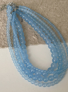 春夏新款度假风串珠海蓝色项链