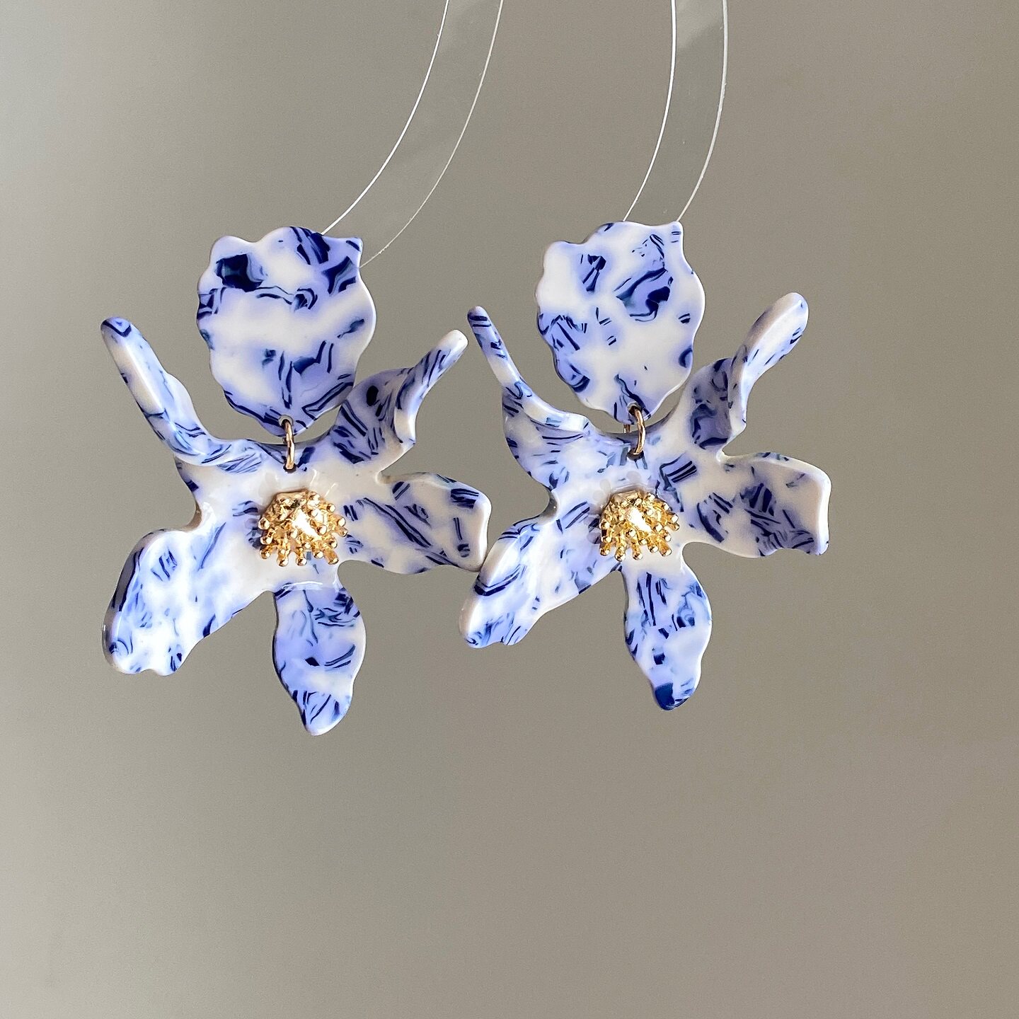 度假风夸张青花瓷花纹耳钉欧欧美个性小众设计感时髦耳环耳饰女