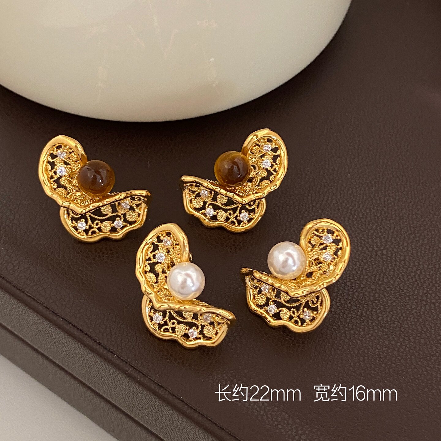 新中式扭曲锆石珍珠虎眼石耳钉S925银针温柔气质通勤精致温柔耳环