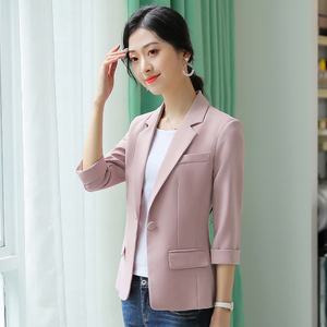 2021春季新款短款小西装七分袖时尚气质白色西服女人上衣修身外套