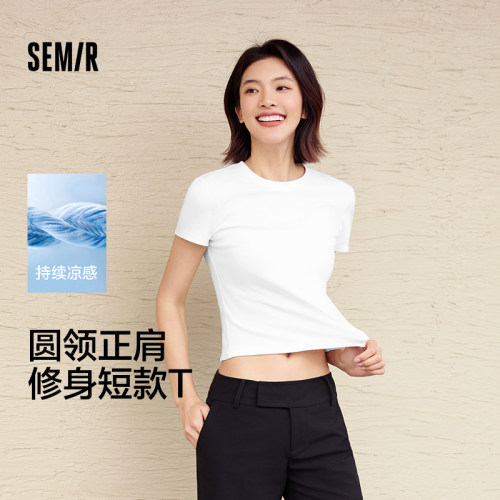 森马凉感圆领正肩短款短袖T恤女