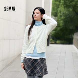 绞花奶白可外穿冬季 森柔毛衫 女短款 森马针织开衫 圆领衣服 商场同款