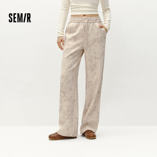 宽松潮酷2024新款 女仿呢脏脏裤 森马休闲裤 冬满印阔腿裤 商场同款