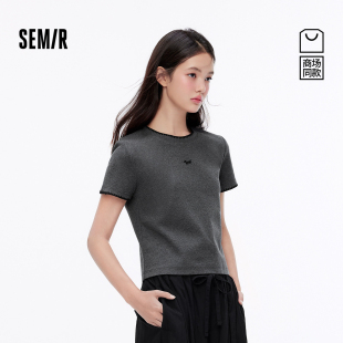 小个子时尚 森马短袖 正肩刺绣套头衫 小狗修身 简约上衣 T恤女夏短款