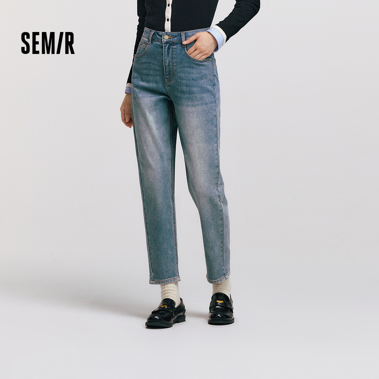 森柔|森马牛仔裤女冬季抓毛做旧锥形裤女士舒适时尚潮流复古长裤,女装/女士精品,牛仔裤,淘宝优惠券,粉丝福利购,淘宝优惠卷