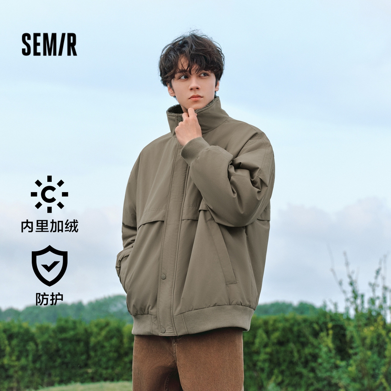 森马夹克男防水冬季新款纯色百搭oversize军绿复古工装风加绒外套