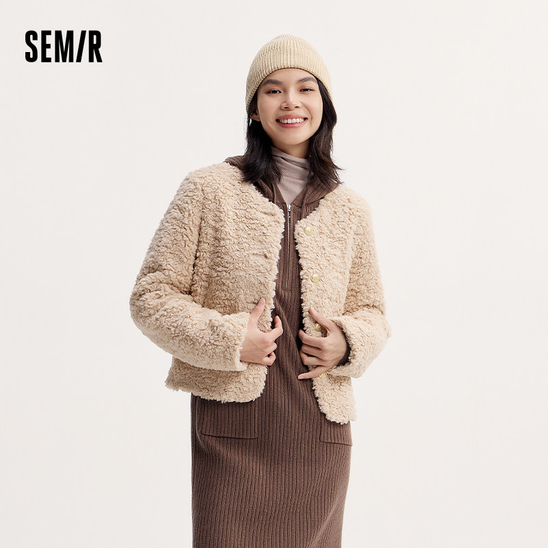 森马外套女2025冬季短款圆领修身仿羊羔毛仿麂皮小个子小香风上衣,女装/女士精品,短外套,淘宝优惠券,粉丝福利购,淘宝优惠卷