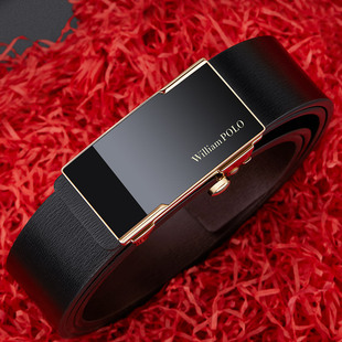 保罗皮带男真皮自动扣潮年轻人无牙无孔内穿式 带 腰带牛皮百搭裤