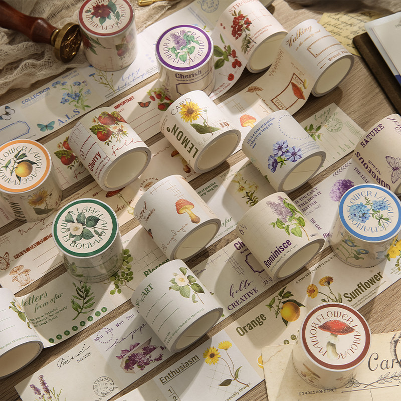 庄园花语复古花卉植物可书写手帐装饰胶带可撕标签对话框手账贴纸