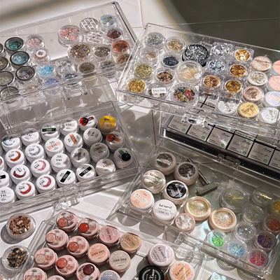 罐胶美甲亮片收纳盒透明光疗指甲油展示盒置物架工具抽屉式分层
