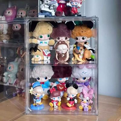 dimoo卡通收纳盒桌面盲盒搪胶毛绒防尘展示柜玩偶手办透明盒子