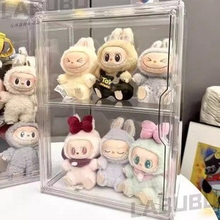 泡泡玛特拉布布加厚收纳盒盲盒展示柜透明手办整理盒多层收纳盒