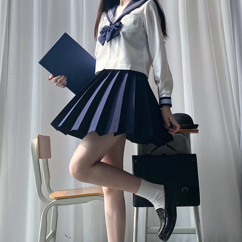 正版jk制服套装裙原创基础款日系海军学院风女白三本长袖裙水手服