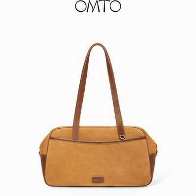 OMTO美拉德麂皮绒可可保龄球包女