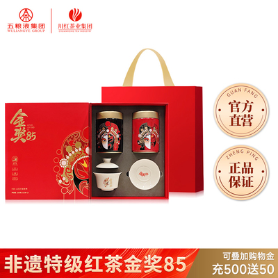 川红茶业特级非遗工夫红茶金奖85七星茶叶节日礼盒含茶具125g*2罐