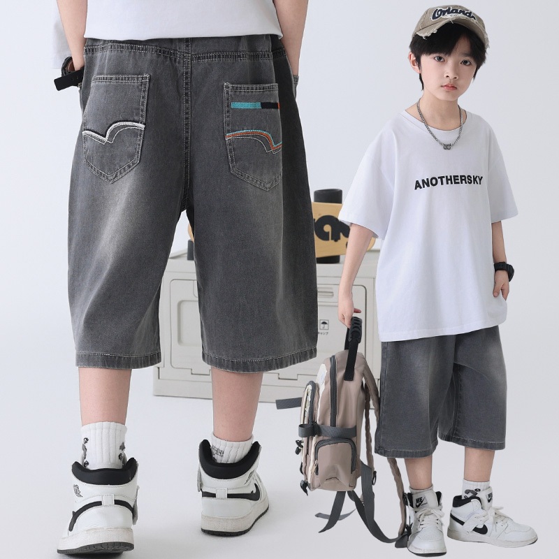 男童牛仔中裤夏季薄款夏装软牛仔短裤新款百搭时尚休闲男孩五分裤