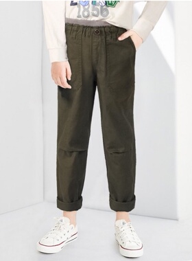 rtwf童裤2025男童裤子中大童装全棉罗纹松紧腰直筒工装裤63156