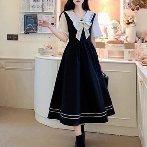 海军领设计感减龄显瘦学院风连衣裙夏季大码萝莉少女洛丽塔长裙子
