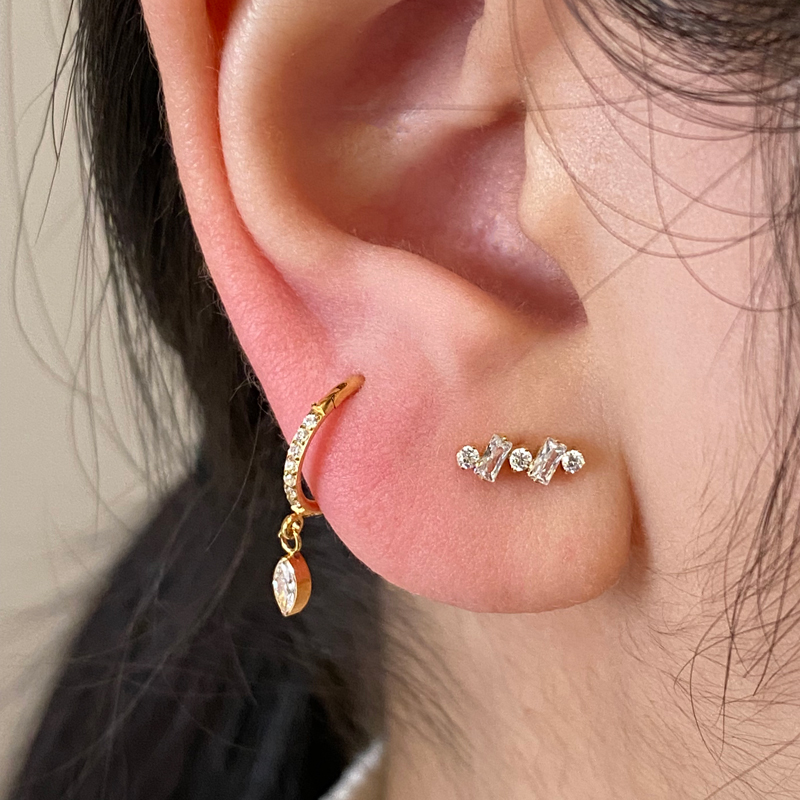 钛合金防过敏精致小巧满锆石耳圈马眼锆石吊坠耳扣耳骨圈小耳环钉