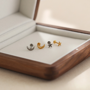 F136医用植入级钛合金星月耳钉平底针内螺纹穿刺唇钉舌钉耳垂钉