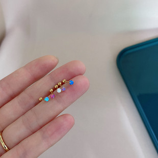 钛钢抓锆欧珀澳宝多彩蛋白石耳骨钉细针螺丝拧扣免摘耳蜗小耳钉女