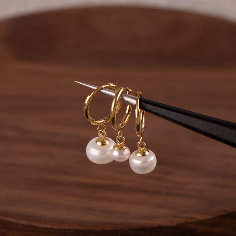 钛钢天然淡水珍珠吊坠圈耳环大小真珍珠耳坠小耳圈耳扣耳骨小耳环