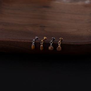 植入级医用钛合金穿刺饰品木头立方小米珠吊坠耳钉耳廓耳蜗耳骨钉