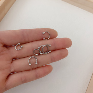 钛钢c杆双头圆球耳圈睡觉免摘螺丝扣细针耳骨圈圈小耳钉耳骨耳环