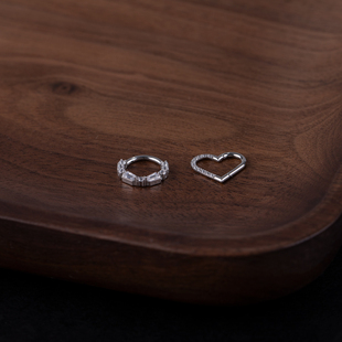 精致单侧面微镶钻锆石爱心鼻环异形锆钻圈耳环小耳扣耳骨耳圈耳钉