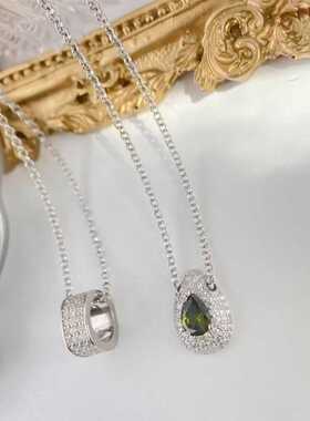 925纯银绿色水滴满镶项链